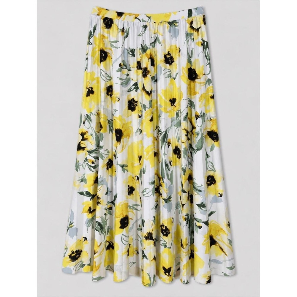 Floral Pleated Floral Maxi Skirt Size 14 Cottagecore Garden Party Sun Flowers